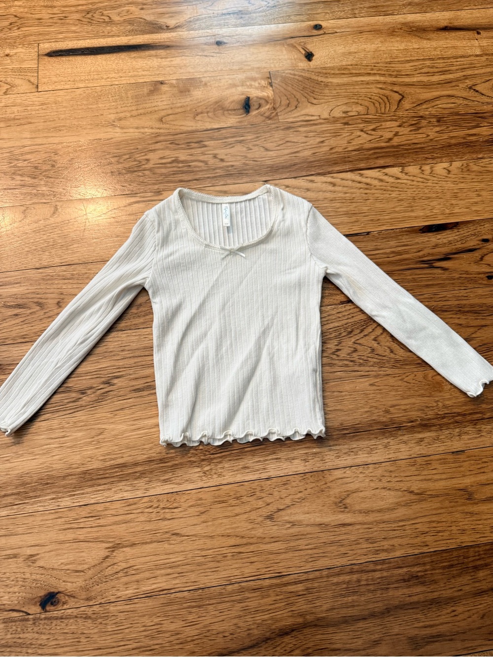 Rylee + Cru Cream Ribbed Long Sleeve Top with Bow Detail